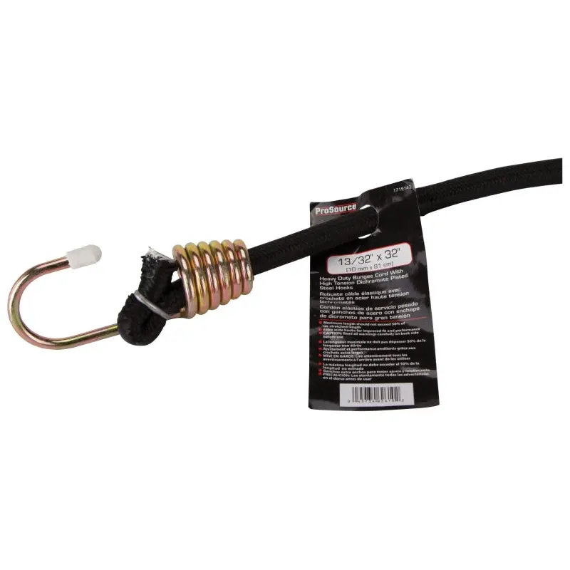 ProSource FH64083-1 Stretch Cord, 10 mm Dia, 32 in L, Polypropylene, Black, Hook End