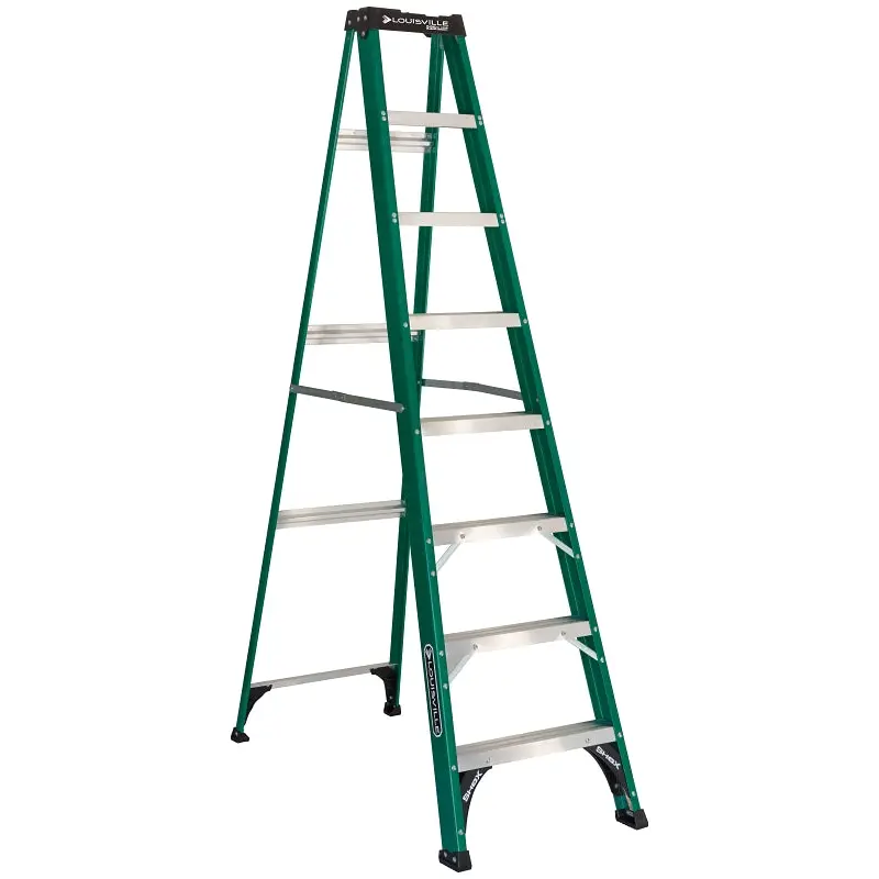 Louisville FS4008 Step Ladder, 147 in Max Reach H, 7-Step, 225 lb, Type II Duty Rating, 3 in D Step, Fiberglass