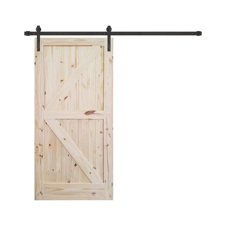 42 in. x 84 in. Rustic Unfinished 2-Panel V-Groove Pine Wood Interior Barn Door with Oil Rubbed Bronze Hardware KitUnfinished / 36 x 84 / Bronze