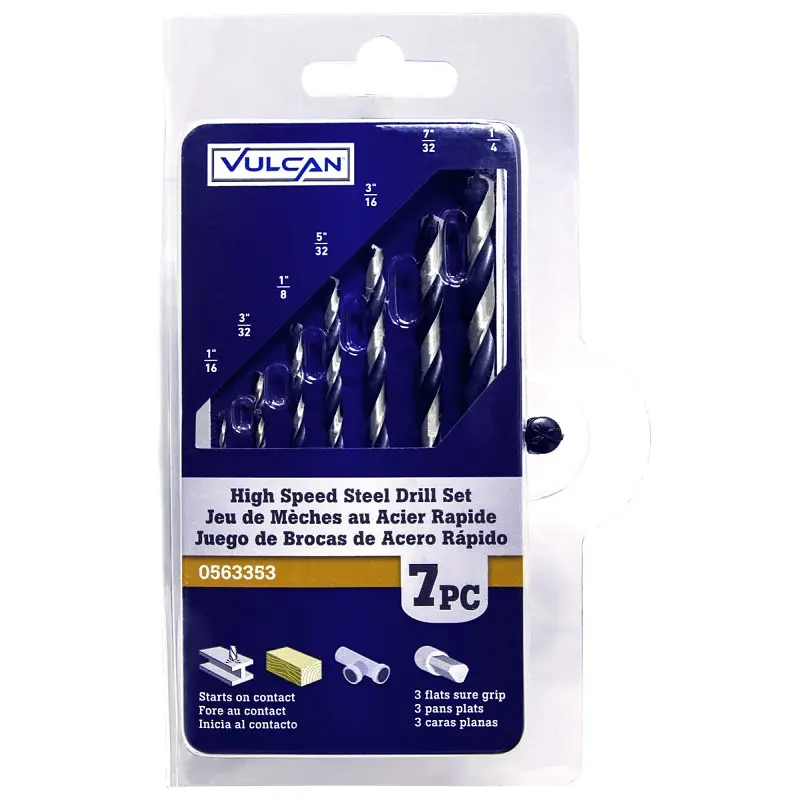 Vulcan Carded Drill Bit Set, 7-Piece, High-Speed Steel, Black Oxide/Polished
