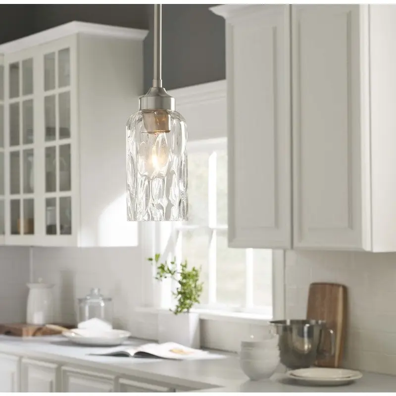 allen   roth Latchbury Brushed Nickel Transitional Textured Glass Cylinder Pendant LightAged Bronze