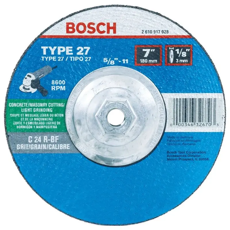 Bosch | CG27M450 4-1/2 In. 3/32 In. 7/8 In. Arbor Type 27 24 Grit Light Grinding/Metal Cutting Abrasive Wheel
