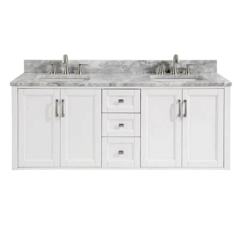 allen   roth Floating 60-in White Double Sink Bathroom Vanity with Natural Carrara Marble Top