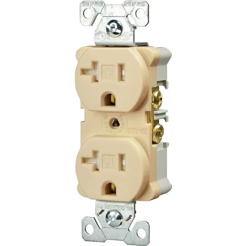 Eaton Wiring Devices TWRBR20V Duplex Receptacle, 2 -Pole, 20 A, 125 V, Back, Side Wiring, NEMA: 5-20R, Ivory