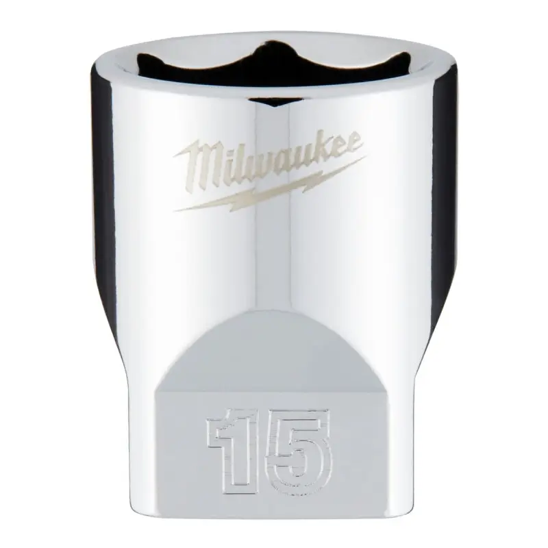 Milwaukee 45-34-9041 Socket, 15 mm Socket, 1/4 in Drive, 6-Point, Chrome Vanadium Steel, Chrome