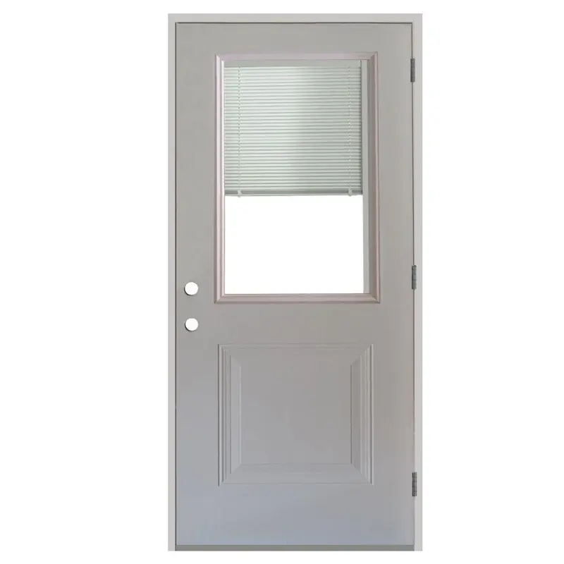 32 in. x 80 in. 1-Panel 1/2 Lite Mini-Blind Primed White Steel Prehung Front DoorWhite-Nickel / 36 x 80 / Right-Hand/Outswing