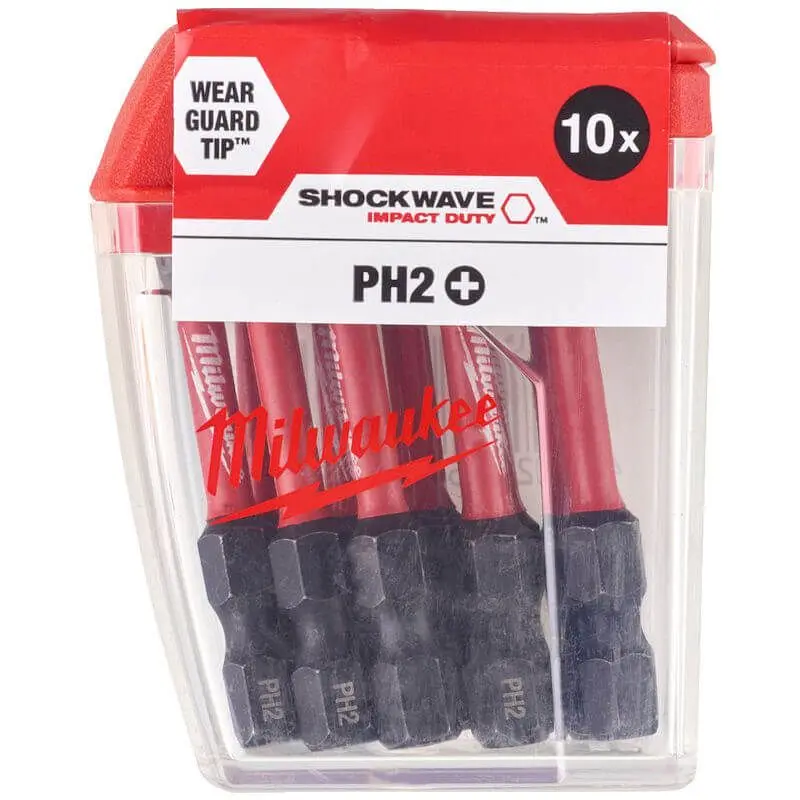 MILWAUKEE 10 PIECE SHOCKWAVE IMPACT DUTY PH2 X 50MM SCREWDRIVING BIT SET