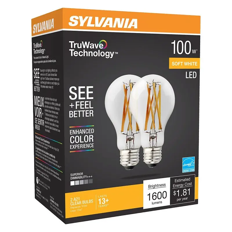 Sylvania 40754 Natural LED Bulb, General Purpose, A21 Lamp, 100 W Equivalent, E26 Lamp Base, Dimmable, Clear