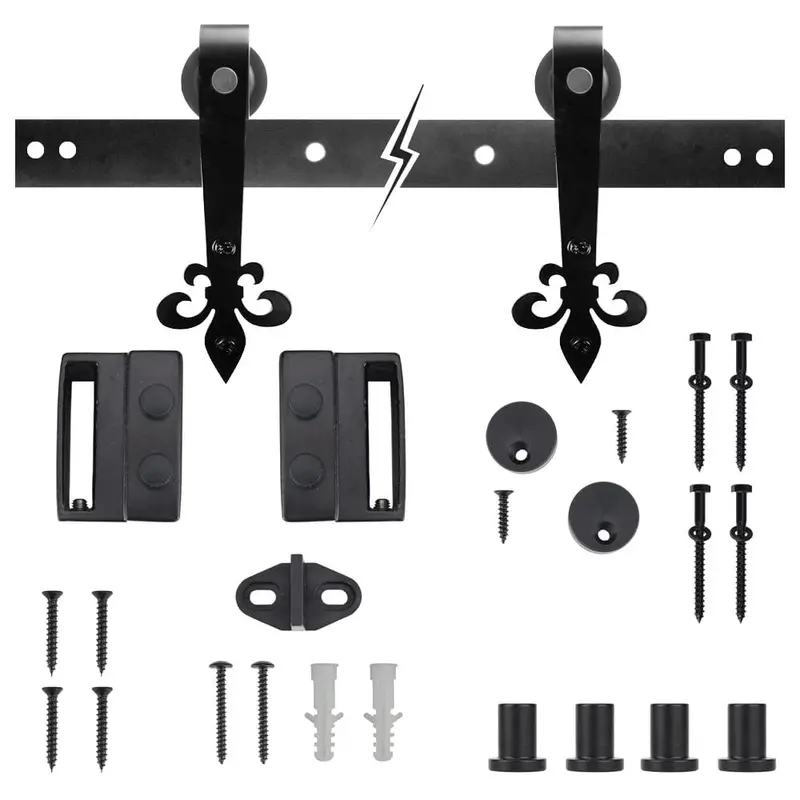 72 in. Dark Oil-Rubbed Bronze Fleur-De-Lis Sliding Barn Door Track and Hardware Kit
