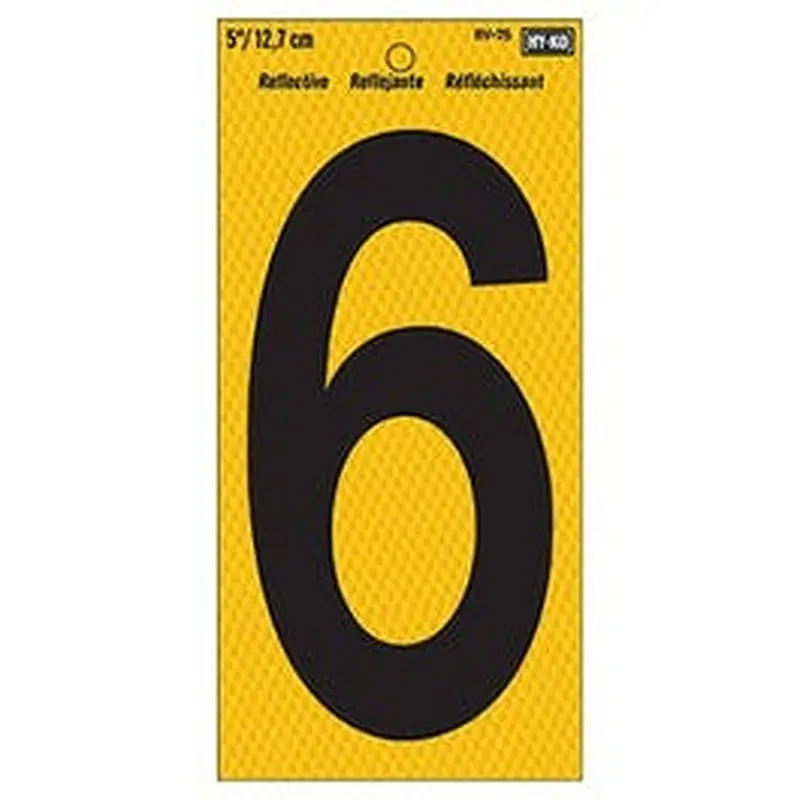 Address Number, Reflective Yellow & Black, 5-In., "6"