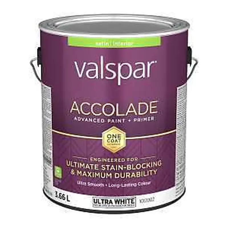 Accolade 029.1012002.007 Interior Paint and Primer, Acrylic, Satin, Ultra White, 1 gal, 37 sq-m Coverage Area