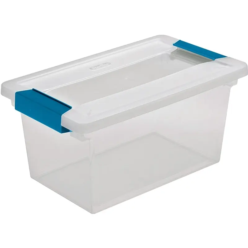 Sterilite 19628604 Clip Box, Plastic, Blue Aquarium/Clear, 11 in L, 6-5/8 in W, 5-3/8 in H