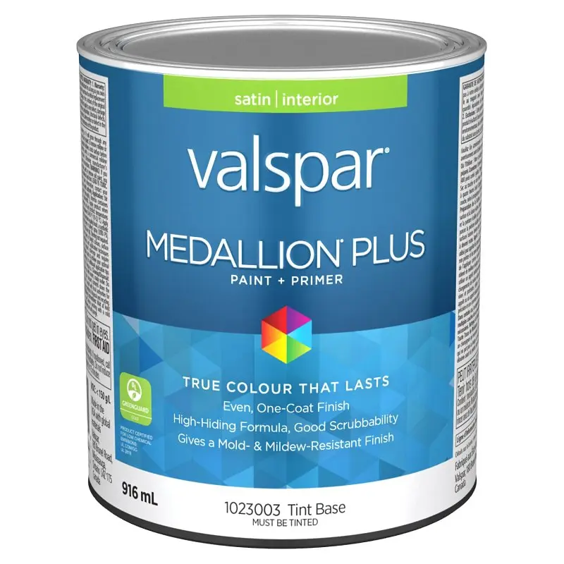 Medallion Plus 029.1023003.005 Interior Paint and Primer, Acrylic, Satin, Tint Base, 1 qt, 37 sq-m Coverage Area