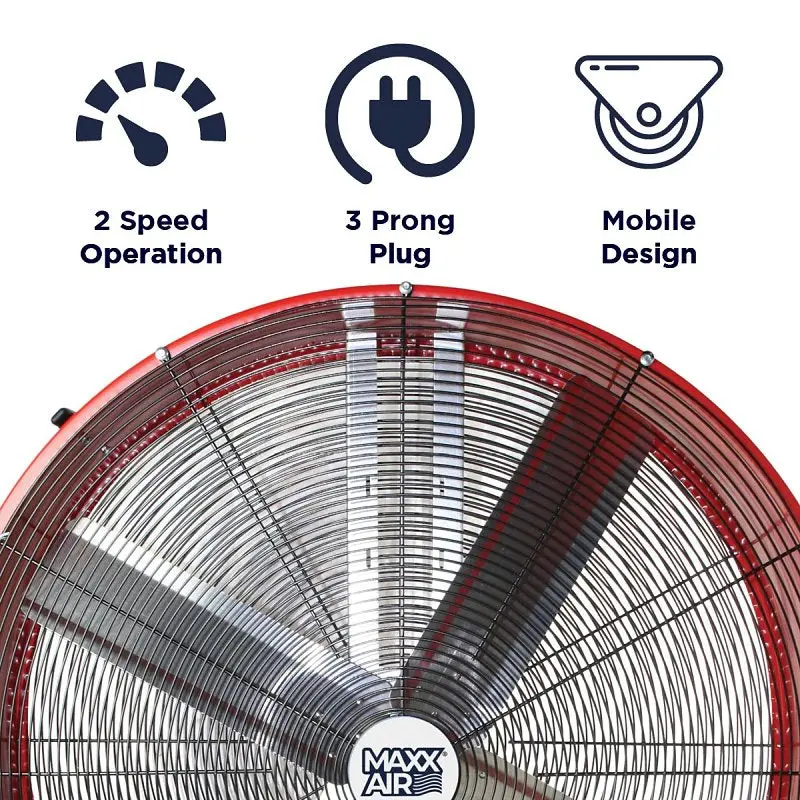 MaxxAir BF42BD Portable Barrel Fan, 120 V, 2-Speed, 5800 to 10,000 cfm Air, Red