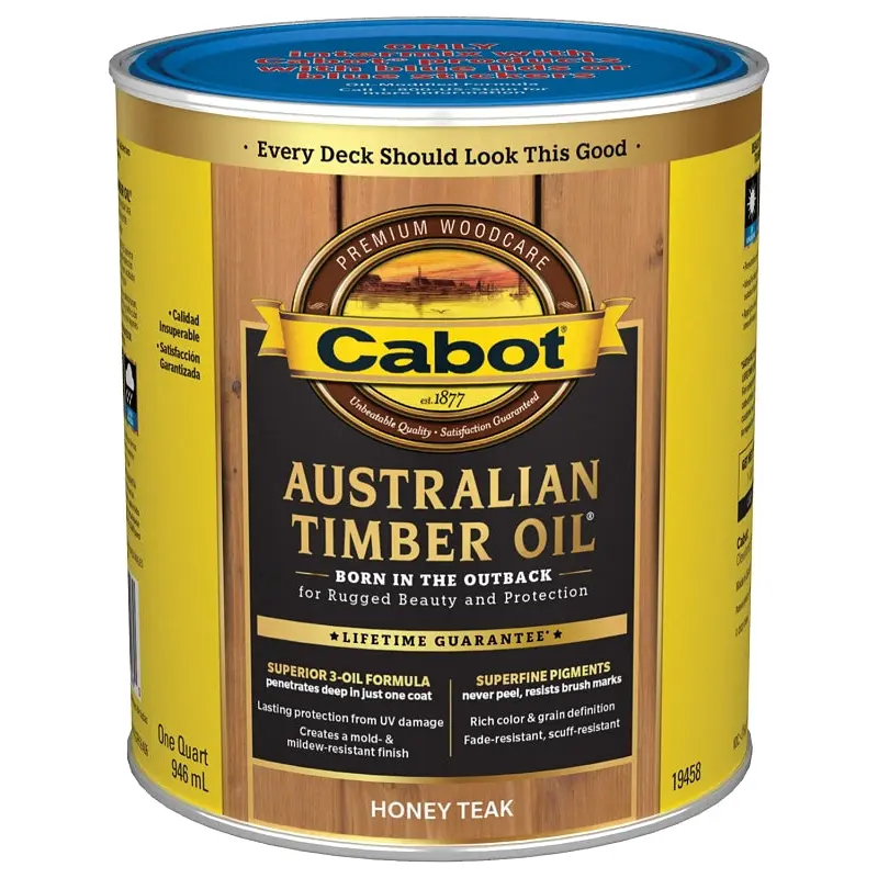 Cabot 140.0019458.005 Australian Timber Oil, Honey Teak, Liquid, 1 qt, Can