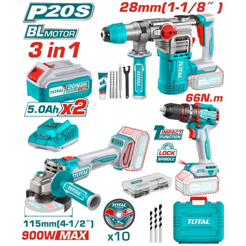 TOTAL Cordless 3pcs Combo Kit | 20V (TOSLI241183)