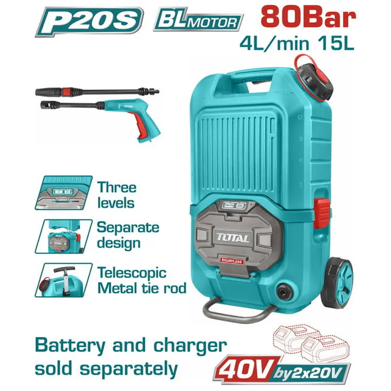 TOTAL Lithium-ion pressure washer 2X20V (TPWLI4006)