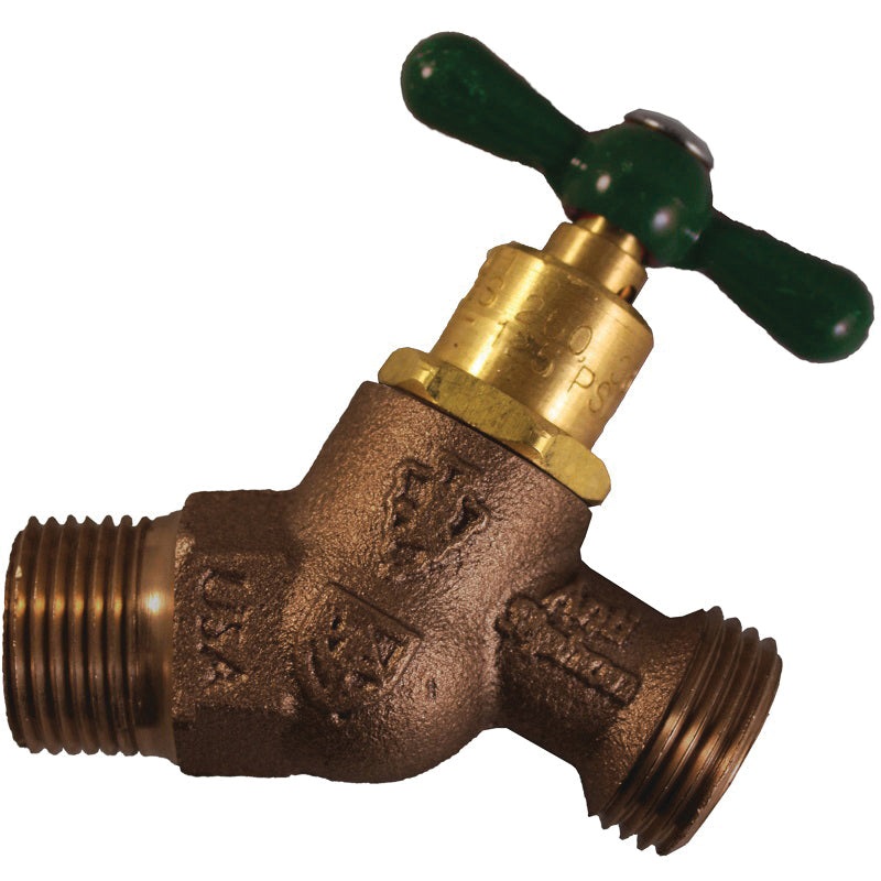 Arrowhead Brass 361LF No-Kink Hose Bibb, 1/2 in, MIP x MHT, Brass