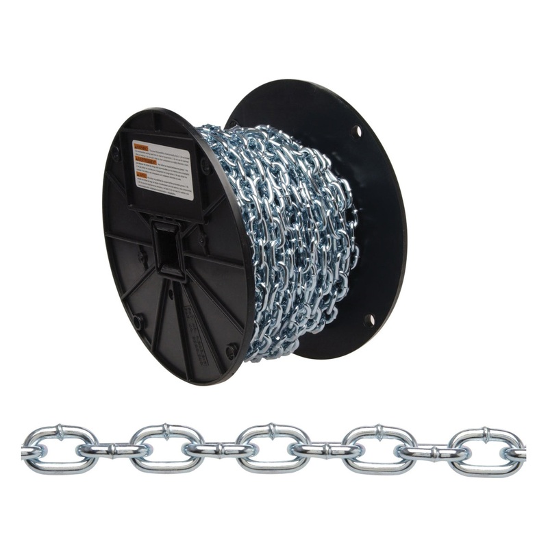 CAMPBELL 0726727 Straight Link Machine Chain, #2 Trade, 125 ft L, 325 lb Load, Low Carbon Steel, Zinc-Plated