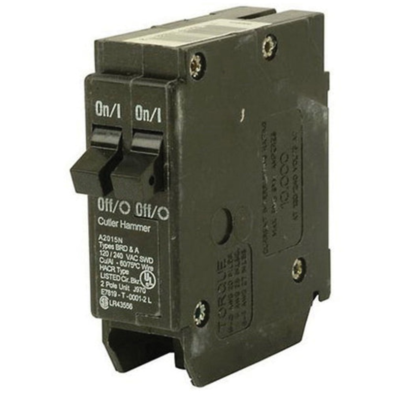 Cutler-Hammer BR Series BR2020 Circuit Breaker, 120/240 VAC, 20 A, 10 kA Interrupt, (2) 1-Pole