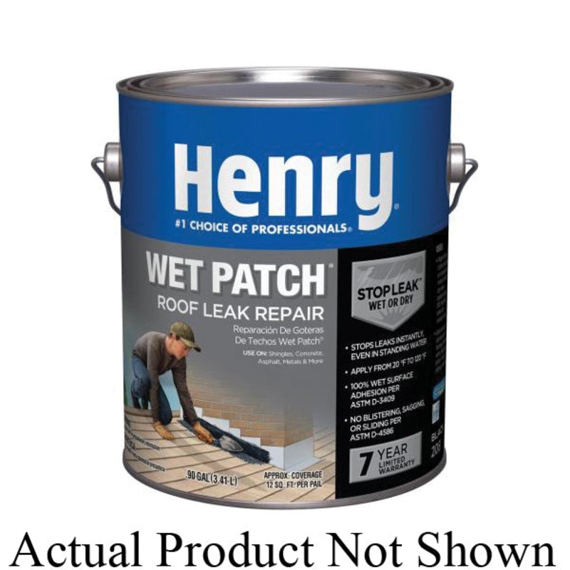 Henry Wet Patch HE208061 Roof Leak Repair, Paste, Black, Asphalt Base, 12 sq-ft/gal Coverage, 3.5 gal
